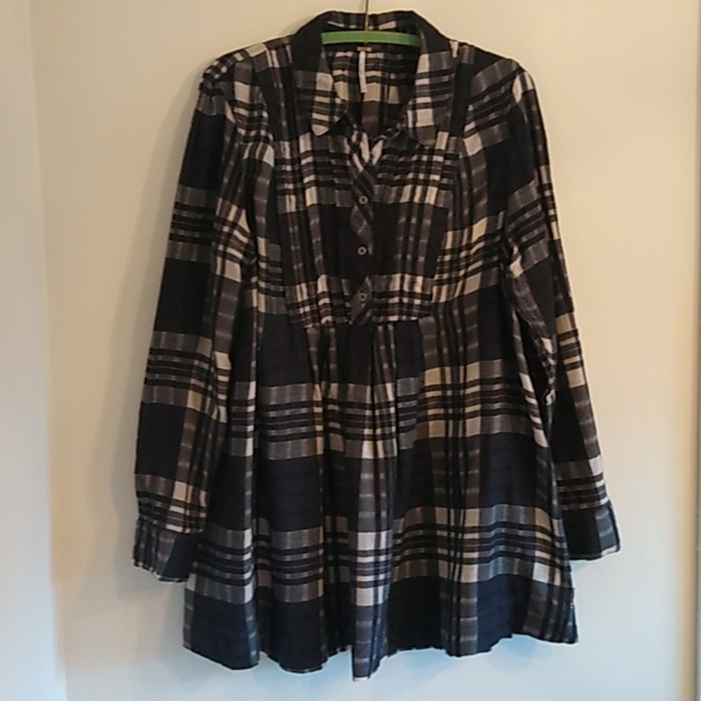 Free People Black and White Plaid Tunic